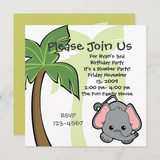 Invitation Eléphant bébé (Devant / Derrière)