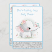 Invitation Eléphant Bébé Blanc (Devant / Derrière)