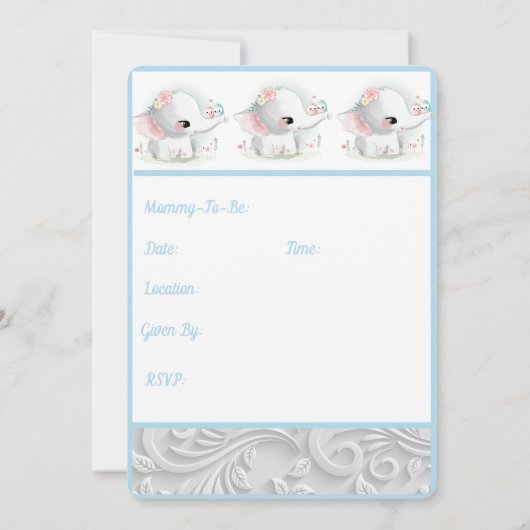 Invitation Eléphant Bébé Blanc (Dos)