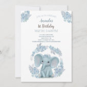 Invitation Eléphant Bébé bleu mignon (Devant)