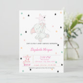 Invitation Éléphant Bébé, Étoiles Baby Shower (Debout devant)