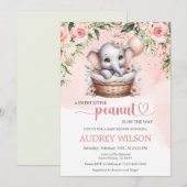 Invitation Eléphant bébé fille Baby shower petit cacahuète (Devant / Derrière)