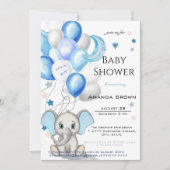 Invitation Eléphant bébé mignon avec ballons Baby shower garç (Devant)