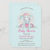 Invitation Eléphant bébé mignon, Baby shower de points bleus (Devant / Derrière)