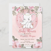 Invitation Eléphant Bébé mignon, Baby shower Floral (Devant)