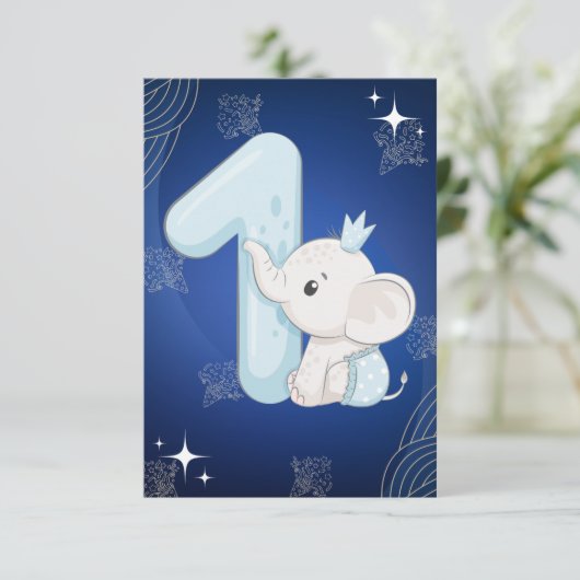 Invitation Eléphant Bébé mignon premier anniversaire (Debout devant)