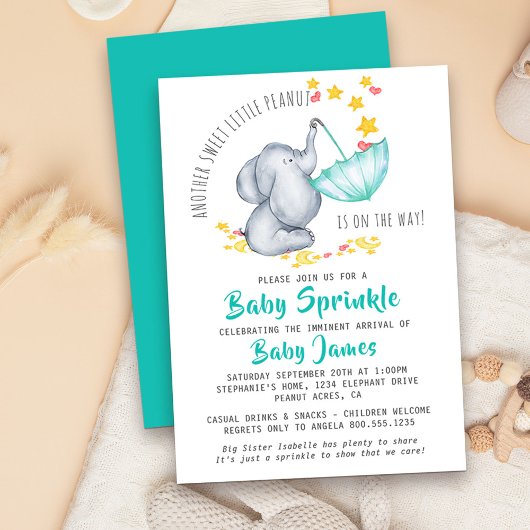 Invitation Eléphant Bébé saupoudrer une autre petite arachide