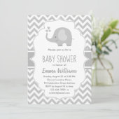 Invitation Eléphant blanc gris mou | Baby shower neutre (Debout devant)