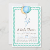 Invitation Eléphant bleu mignon et Baby shower de ballons (Devant)
