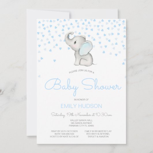 Invitation éléphant bleu modifiable (Devant)
