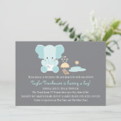 Invitation Éléphant bleu petit baby shower d'oiseau (Debout devant)