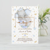 Invitation Elephant Blue Baby Boy Douche mignonne (Debout devant)