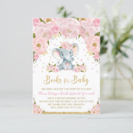Invitation Elephant Blush Rose Floral Livres pour Baby Card