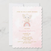 Invitation Eléphant Boho Assis Sur Le Baby shower Rainbow Gir (Devant)