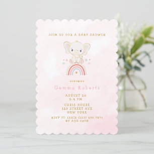 Invitation Eléphant Boho Assis Sur Le Baby shower Rainbow Gir
