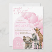 Invitation Elephant Boho rose Balloon Girl 1er anniversaire P (Devant)