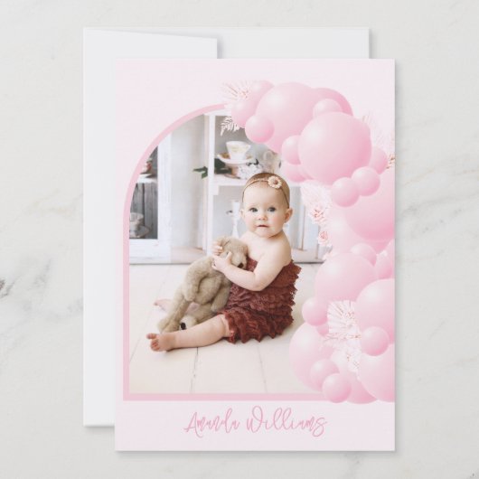 Invitation Elephant Boho rose Balloon Girl 1er anniversaire P (Dos)