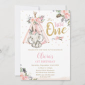Invitation Eléphant Boho Tribal Pink Wild Un 1er anniversaire (Devant)