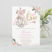 Invitation Eléphant Boho Tribal Pink Wild Un 1er anniversaire (Debout devant)