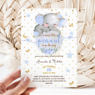 Invitation Elephant Botanique Pastel Bleu Baby Boy Douche