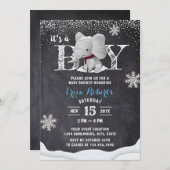 Invitation Elephant Boy Rustic Winter Snowflakes Baby shower (Devant / Derrière)