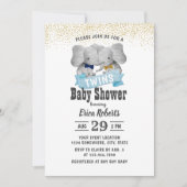 Invitation Elephant Boy Twins Gold Confetti Baby shower (Devant)