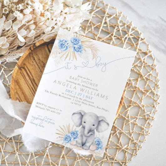 Invitation Elephant C'est un garçon Safari Boho Baby shower F