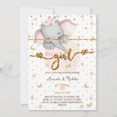 Invitation Elephant C'est une fille Soft Pink Boho Baby showe (Devant)