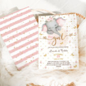 Invitation Elephant C'est une fille Soft Pink Boho Baby showe
