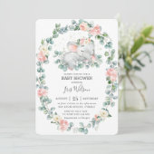 Invitation Eléphant couché mignon vert Baby shower fille (Debout devant)