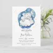 Invitation Eléphant couché Twinkle Star Baby shower garçon (Debout devant)