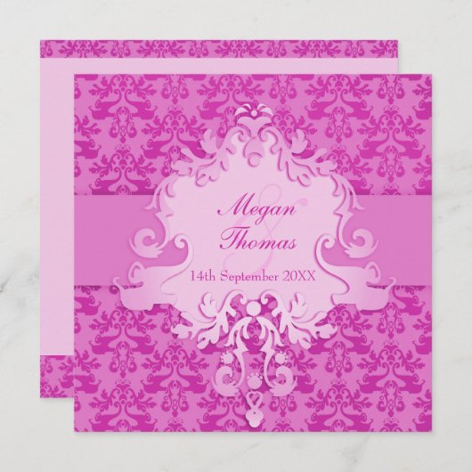 Invitation Elephant damask mauve wedding square Invite (Devant / Derrière)