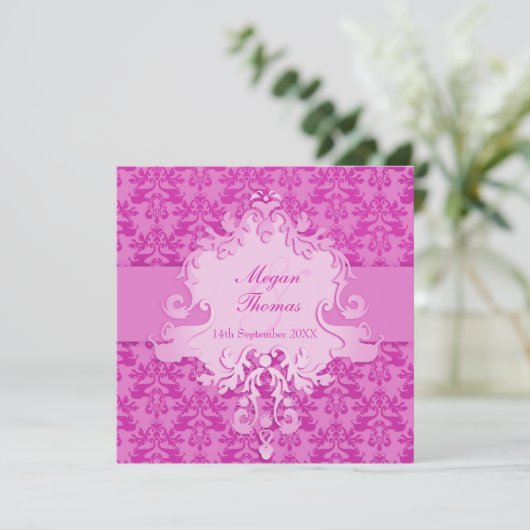 Invitation Elephant damask mauve wedding square Invite (Debout devant)