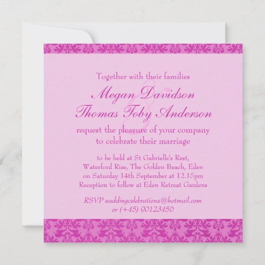 Invitation Elephant damask mauve wedding square Invite (Dos)