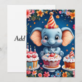 Invitation Éléphant d'anniversaire avec gâteau et ballons (Devant / Derrière)