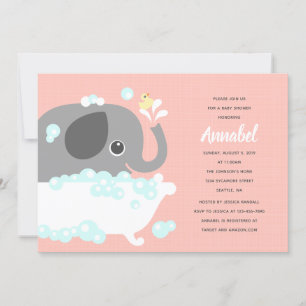 Invitation Elephant dans la baignoire Arrière - plan rose