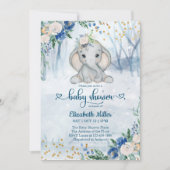 Invitation Eléphant Dans Le Baby shower De Forêt D'Hiver (Devant)