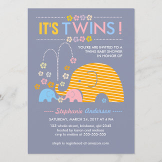 Invitation Éléphant de bébé de jumeaux de coutume et douche