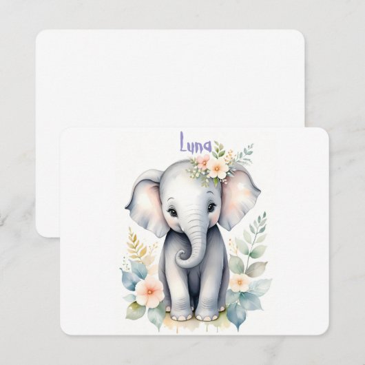 Invitation Éléphant de bébé en fleurs (Devant / Derrière)