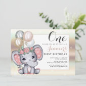 Invitation Éléphant de bébé floral mignon avec des ballons (Debout devant)