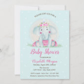 Invitation Éléphant de bébé mignon, Baby Shower à points bleu (Devant)