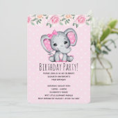 Invitation Eléphant de bébé rose et Baby shower frontalier Ro (Debout devant)