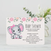 Invitation Eléphant de bébé rose et Baby shower frontalier Ro (Debout devant)
