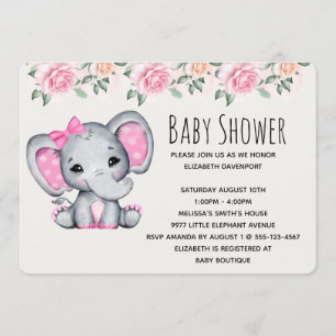 Invitation Eléphant de bébé rose et Baby shower frontalier Ro