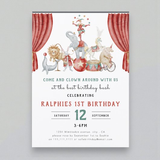 Invitation Éléphant de cirque à l'aquarelle pour un premier a