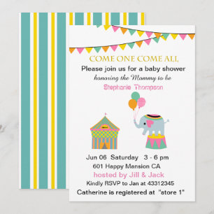 Invitation Eléphant de cirque avec Baby shower de banting