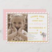 Invitation Eléphant de cirque Vintage - 5e anniversaire (Devant / Derrière)