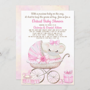 Invitation Eléphant de petite fille avec Baby shower de zoom 