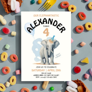 Invitation Éléphant de safari de zoo garçon aquarelle pastel