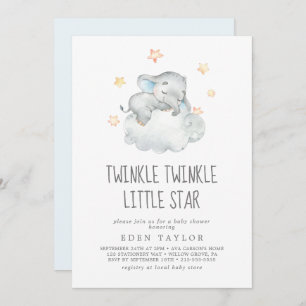 Invitation Eléphant dormant Jumeau Twinkle Little Star